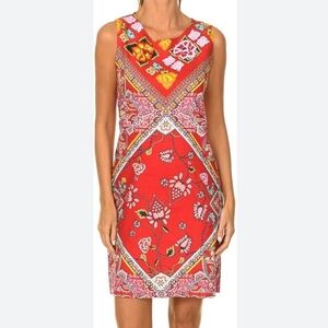 Desigual Linen Blend Lisa Floral Red Sleeveless Shift Dress